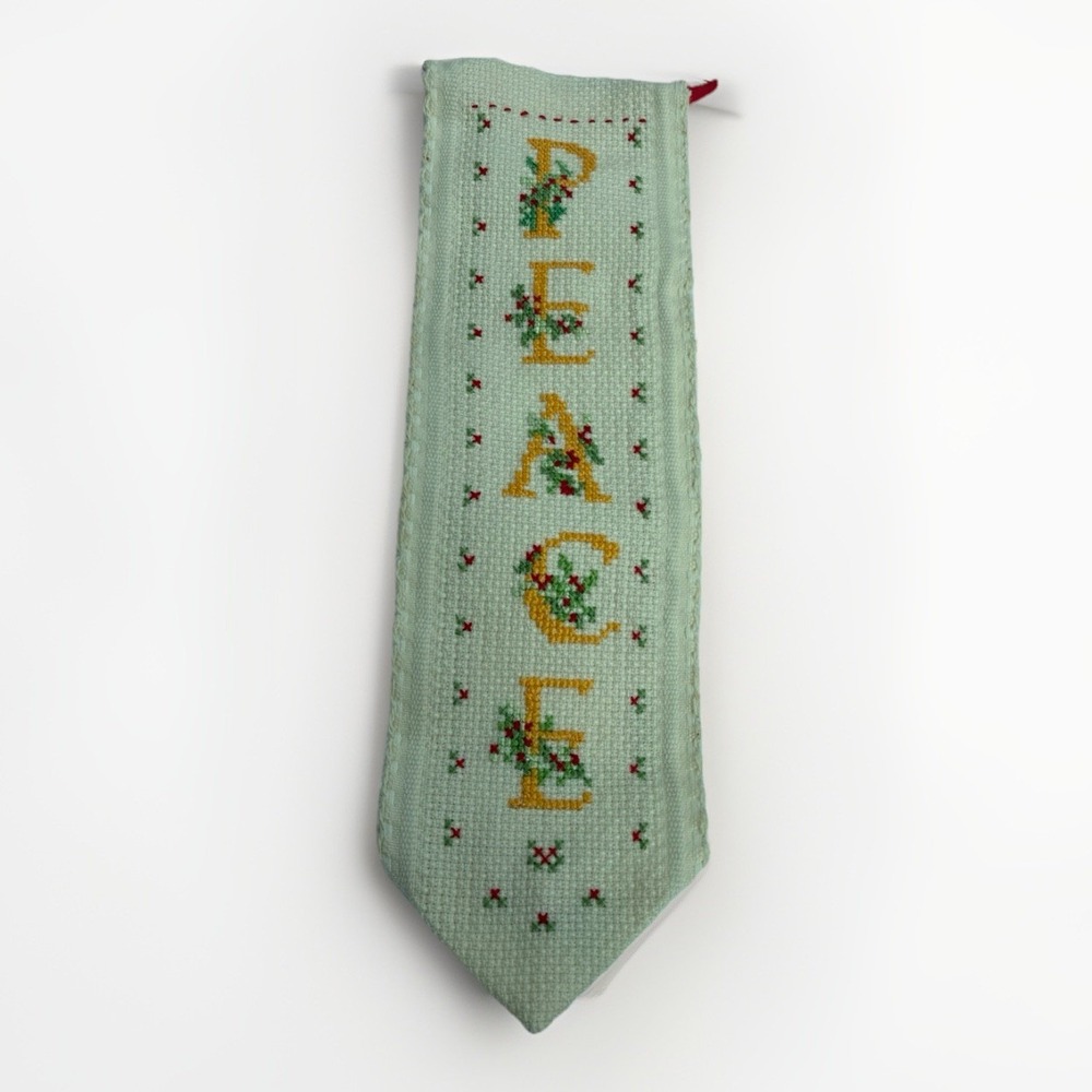 VTG Holiday "PEACE" Needlepoint, Cross-stitch Decorative Banner Or Bookmark 10x3